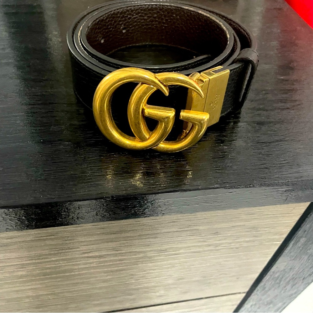 Reversible leather belt with Double G buckle